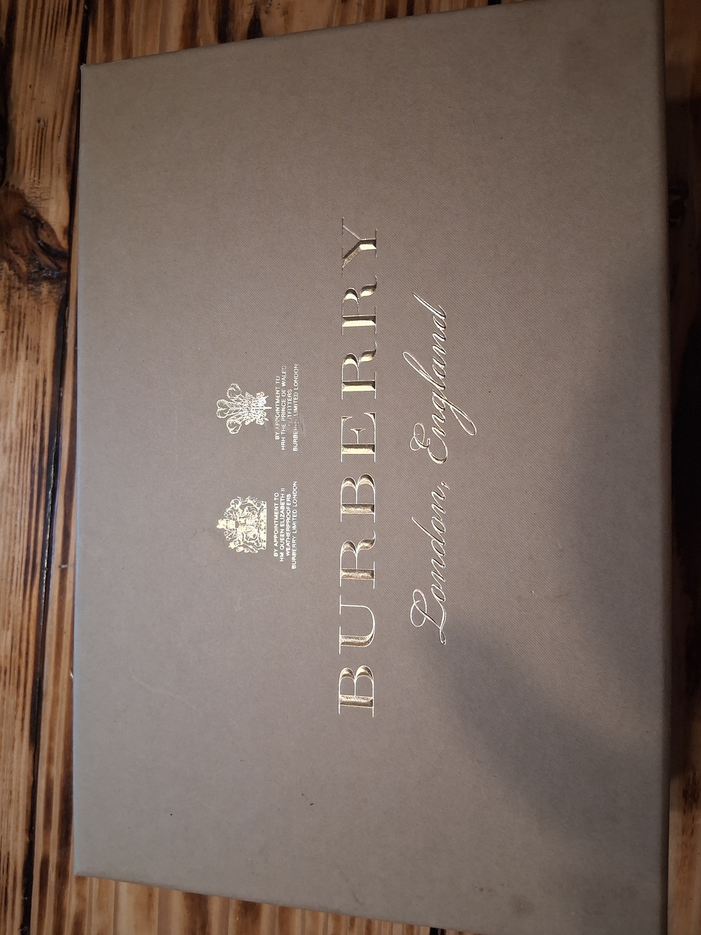 Burberry Taupe Presentation Box with Gold Foil Logo